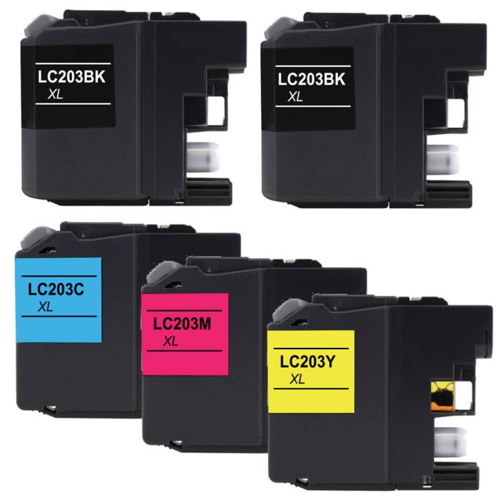 High Yield Brother LC203 Combo Pack of 5 Ink Cartridges XL: 2 Black, 1 Cyan, 1 Magenta, 1 Yellow