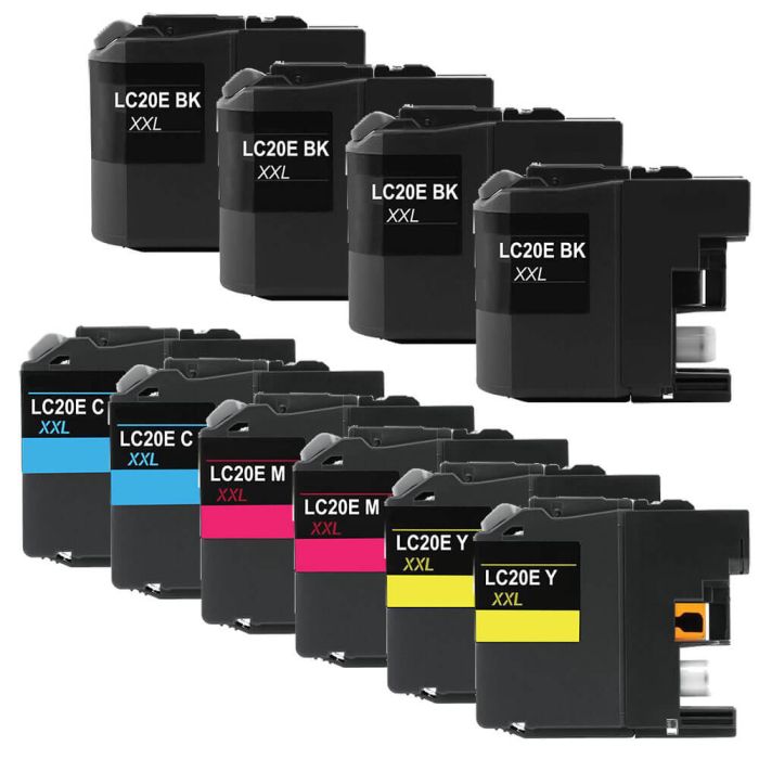 Super High Yield Brother LC20E XXL Ink Cartridges 10-Pack: 4 Black, 2 Cyan, 2 Magenta, 2 Yellow