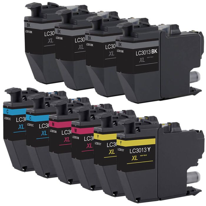High Yield Brother LC3013 Ink Cartridge 10-Pack: 4 Black, 2 Cyan, 2 Magenta, 2 Yellow