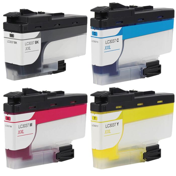 Super High Yield Brother LC3037 Combo Pack of 4 Ink Cartridges: 1 Black, 1 Cyan, 1 Magenta, 1 Yellow