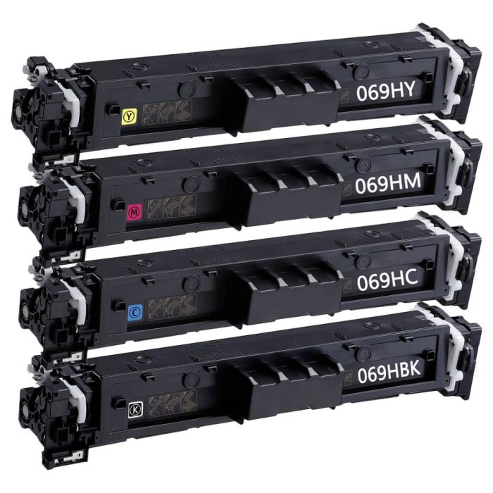 Replacement Canon 069H Toner Cartridges Combo Pack of 4 - High Yield: 1  Black, 1 Cyan, 1 Magenta, 1 Yellow