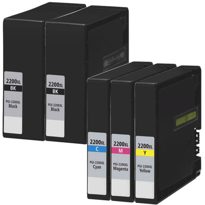 High Yield Canon 2200 Ink Cartridges XL 5-Pack: 2 Black, 1 Cyan, 1 Magenta, 1 Yellow