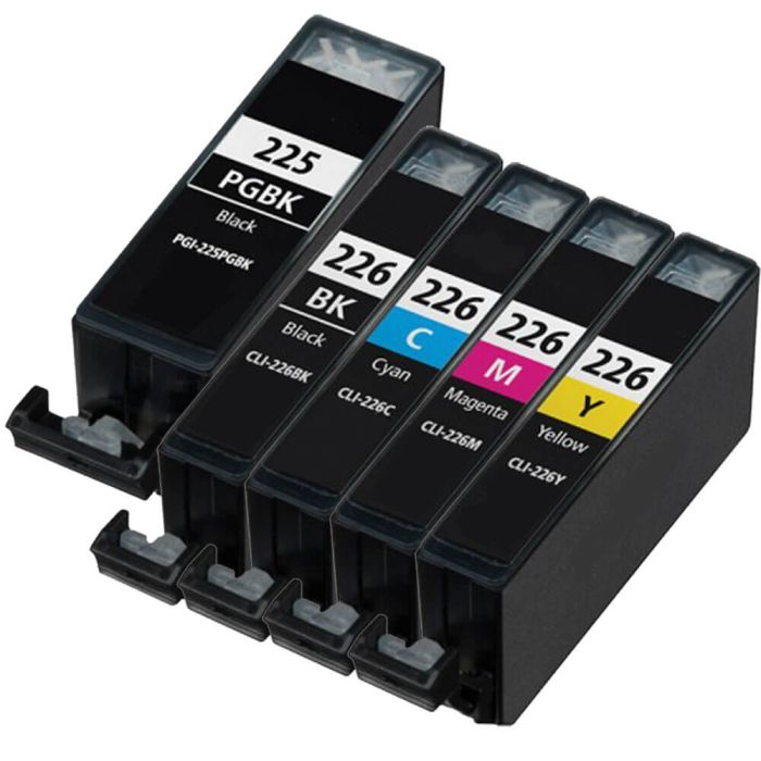 Canon 225 226 Ink Cartridges 5-Pack: 1 PGI-225 Pigment Black and 1 CLI-226 Black, 1 Cyan, 1 Magenta, 1 Yellow