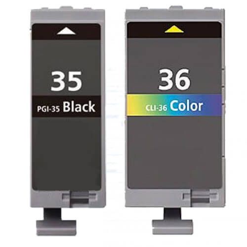 Compatible Canon 35 36 Ink Cartridges 2-Pack: 1 PGI-35 Black, 1 CLI-36 Color