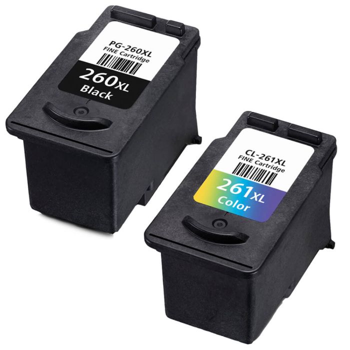 High Yield Canon Ink 260 261 XL Cartridges 2-Pack: 1 Black, 1 Tricolor