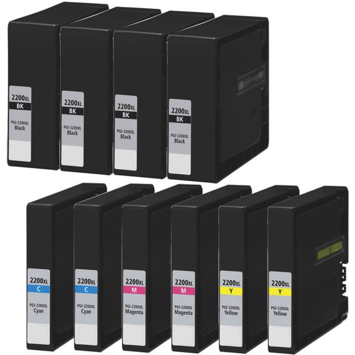 High Yield Canon Maxify 2200 Ink Cartridges XL 10-Pack: 4 Black, 2 Cyan, 2 Magenta, 2 Yellow