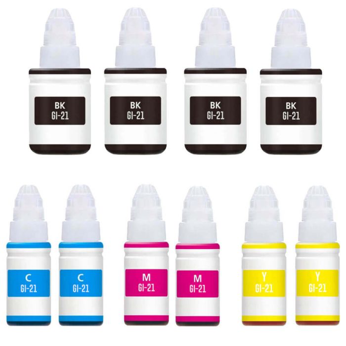 Canon MegaTank GI-21 Ink Refill Bottles 10-Pack: 4 Black, Cyan, 2 Magenta and 2 Yellow
