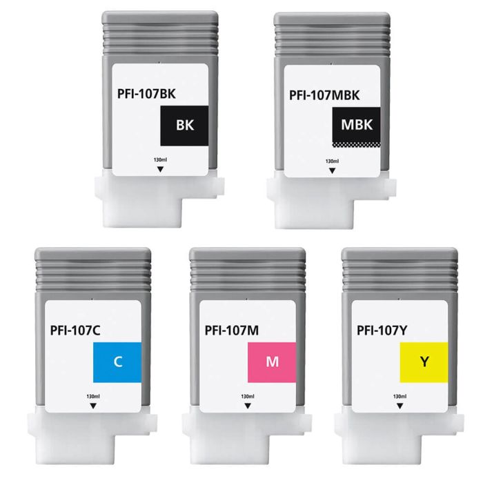 Canon PFI-107 Ink Cartridges 5-Pack: 1 Matte Black, 1 Black, 1 Cyan, 1 Magenta, 1 Yellow