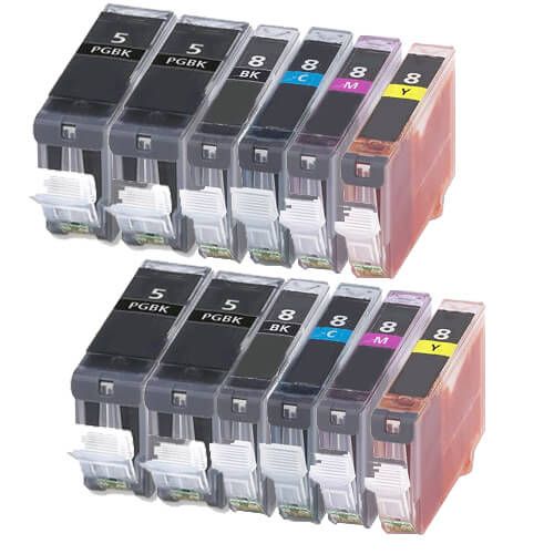 Canon PGI-5 and CLI-8 Cartridges 12-Pack: 4 PGI-5 Pigment Black and 2 CLI-8 Black, 2 Cyan, 2 Magenta, 2 Yellow