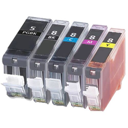 Compatible Canon PGI-5 Ink Cartridge and Canon CLI-8 Multipack of 5 Ink  Cartridges: 1 PGI-5 Pigment Black and 1 CLI-8 Black, 1 Cyan, 1 Magenta, 1 