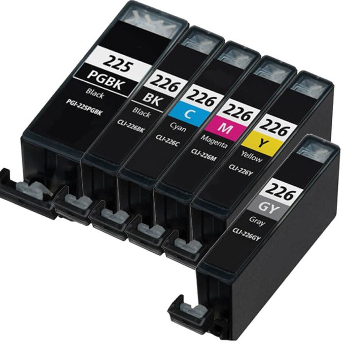 Canon Printer Ink 225 226 Cartridges 6-Pack: 1 PGI-225 Pigment Black and 1 CLI-226 Black, 1 Cyan, 1 Magenta, 1 Yellow, 1 Gray