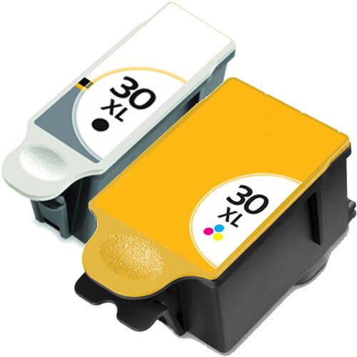 High Yield Compatible Kodak 30 Ink Cartridges XL 2-Pack: 1 x 30B Black, 1 x 30C Color