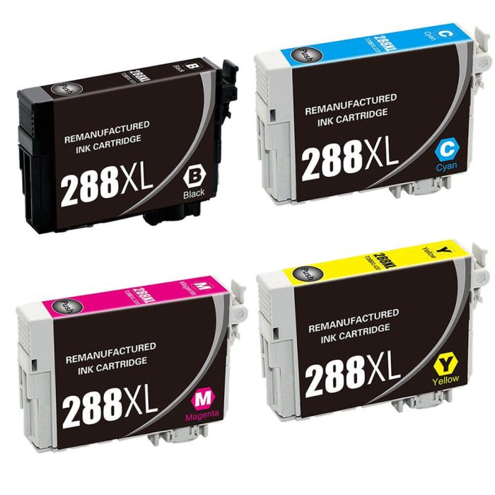 High Capacity Epson 288XL 4-Pack Ink Cartridges: 1 Black, 1 Cyan, 1 Magenta, 1 Yellow