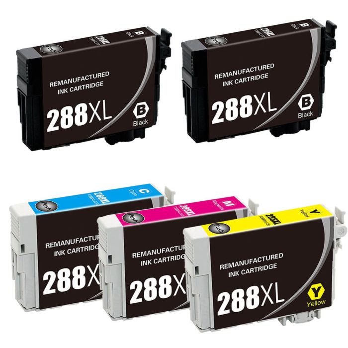 High Capacity Epson 288XL Ink Cartridges Combo Pack of 5: 2 Black, 1 Cyan, 1 Magenta, 1 Yellow