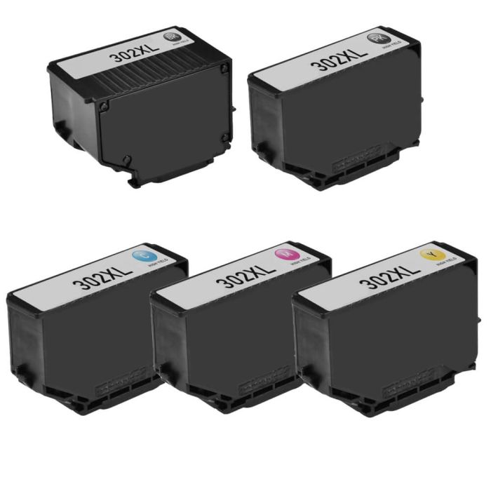 High Yield Epson 302XL 5-Pack Ink Cartridges: 1 Black, 1 Photo Black, 1 Cyan, 1 Magenta, 1 Yellow