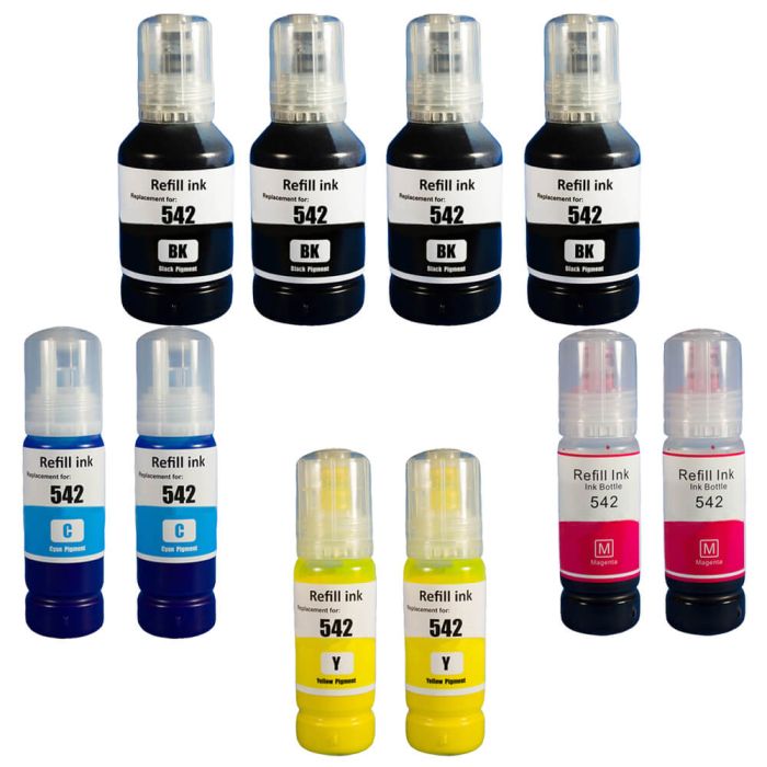Ultra High Yield Epson 542 Ink Bottles 10-Pack: 4 Black, 2 Cyan, 2 Magenta, 2 Yellow