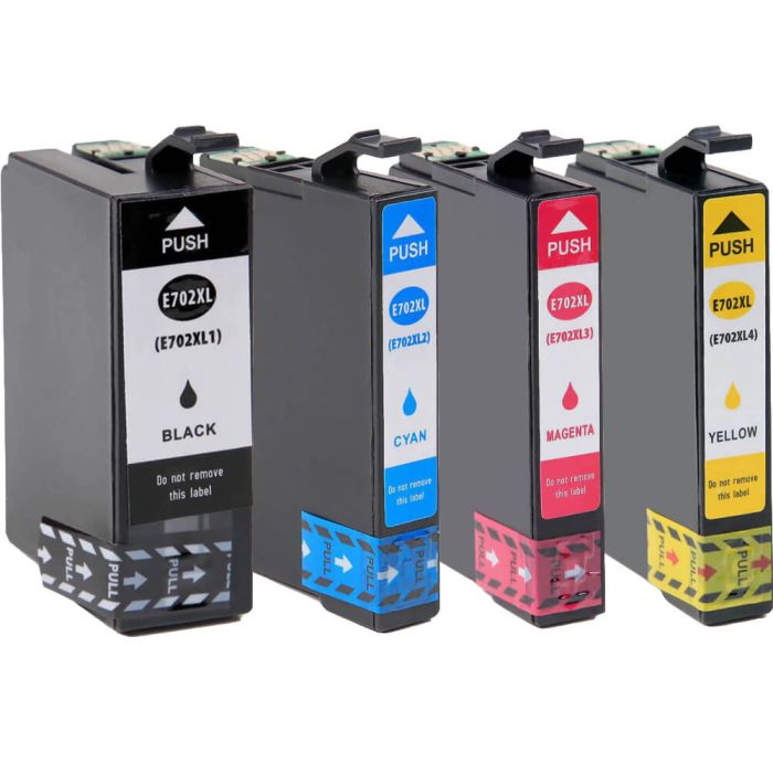 High Yield Epson 702XL Combo Pack of 4 Ink Cartridges: 1 Black, 1 Cyan, 1 Magenta, 1 Yellow