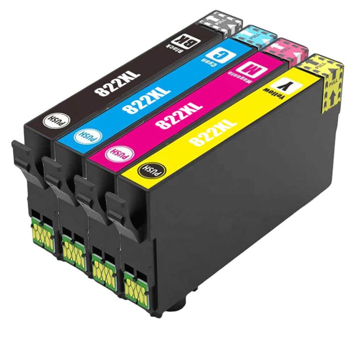 High Yield Epson 822 XL Ink Cartridges Combo Pack of 4 : 1 Black, 1 Cyan, 1 Magenta, 1 Yellow
