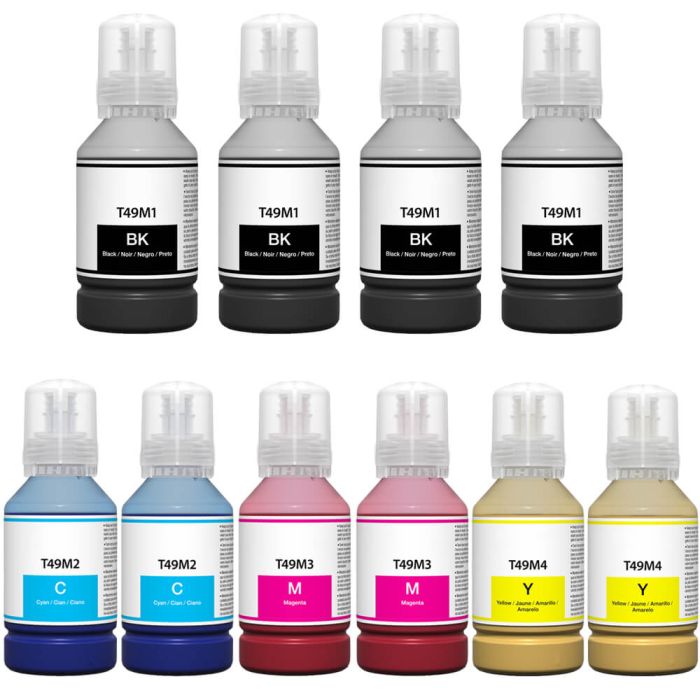 High Yield Epson Printer Ink T49M Bottles 10-Pack: 4 Black, 2 Cyan, 2 Magenta, 2 Yellow