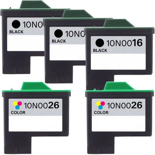 High Yield Lexmark Ink Cartridges 16 and 26 5-Pack: 3 x 16 Black and 2 x 26 Color