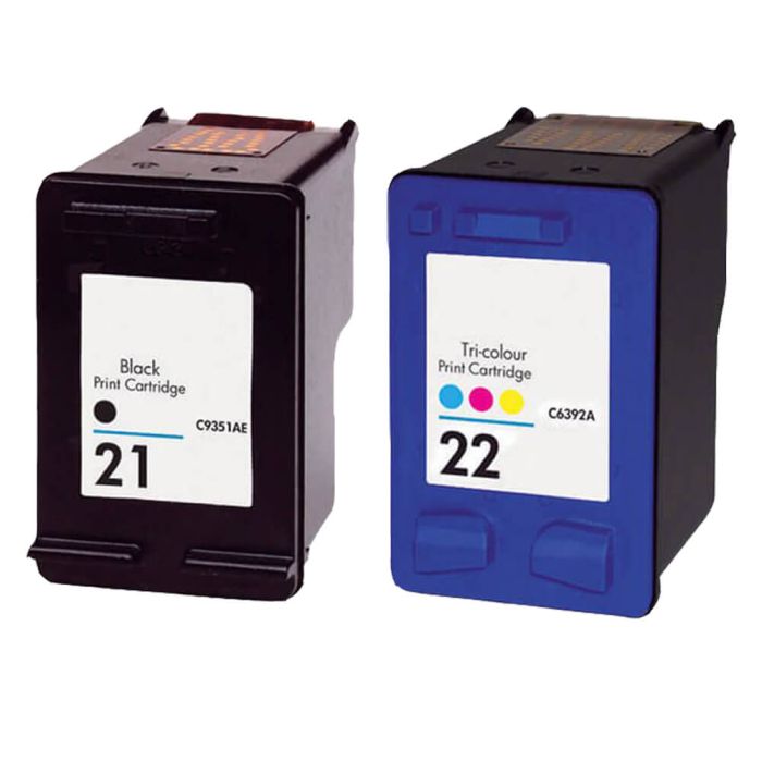 HP 21 22 Ink Cartridges 2-Pack: 1 HP 21 Black and 1 HP 22 Color