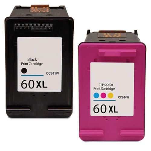 High Yield HP 60XL 2-Pack Ink Cartridges: 1 Black, 1 Color