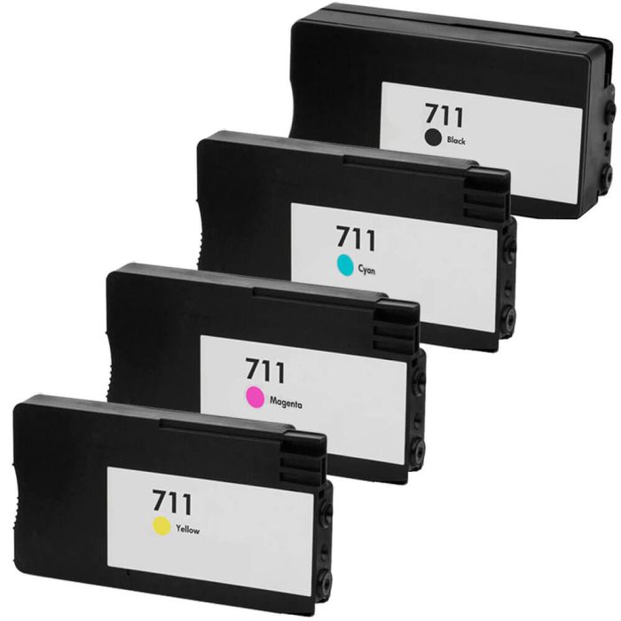 High Yield HP 711 Ink Cartridge Set of 4: 1 Black, 1 Cyan, 1 Magenta, 1 Yellow