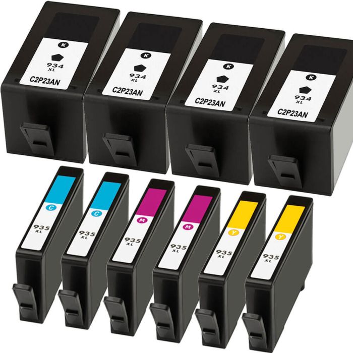 Replacement HP 935 934 Ink Cartridges XL 10-Pack - High Yield: 4 Black, 2  Cyan, 2 Magenta, 2 Yellow