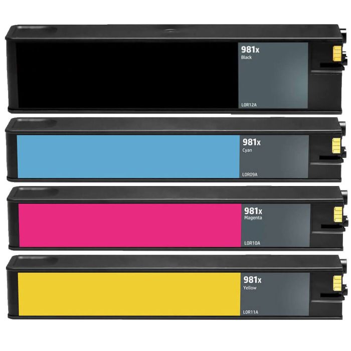 High Yield HP 981X Ink Cartridges Combo Pack of 4: 1 Black, 1 Cyan, 1 Magenta, 1 Yellow