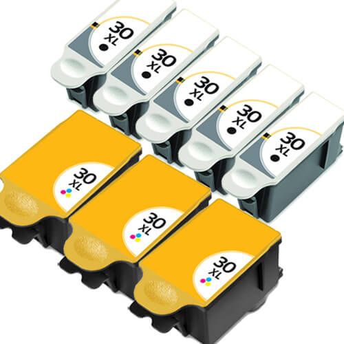 High Yield Kodak 30XL Combo Pack of 8 Ink Cartridges: 5 x 30B Black, 3 x 30C Color