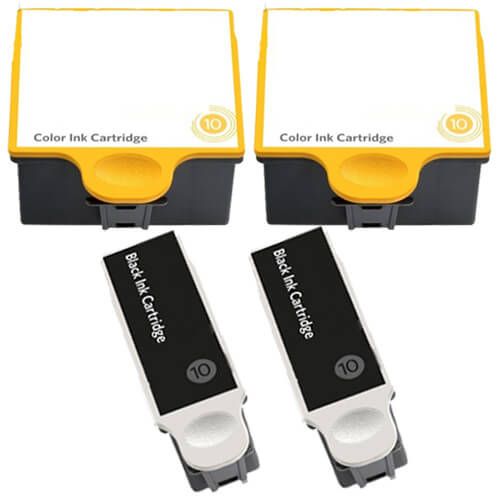 Compatible Kodak Printer Ink Cartridges 10B and 10C 4-Pack: 2 Black, 2 Color