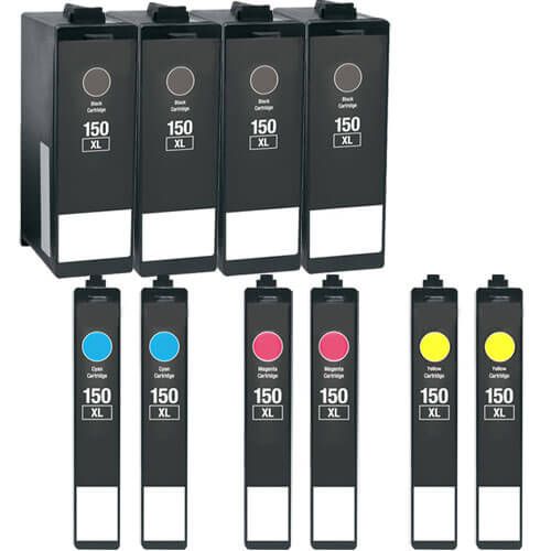 High Yield Lexmark 150XL Multipack of 10 Ink Cartridges: 4 Black, 2 Cyan, 2 Magenta, 2 Yellow