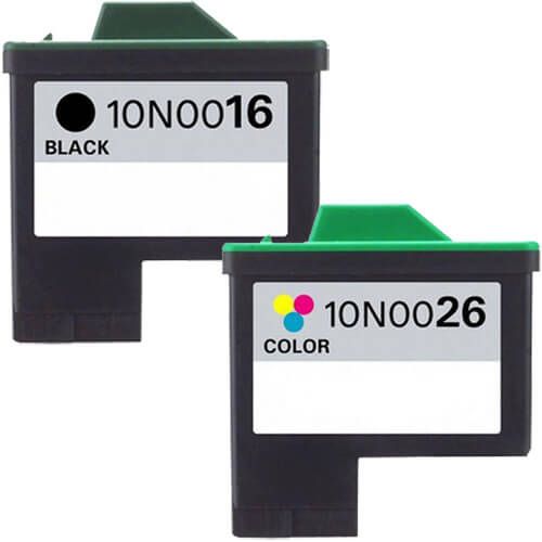 High Yield Lexmark 16 26 Ink Cartridges 2-Pack: 1 x 16 Black and 1 x 26 Color