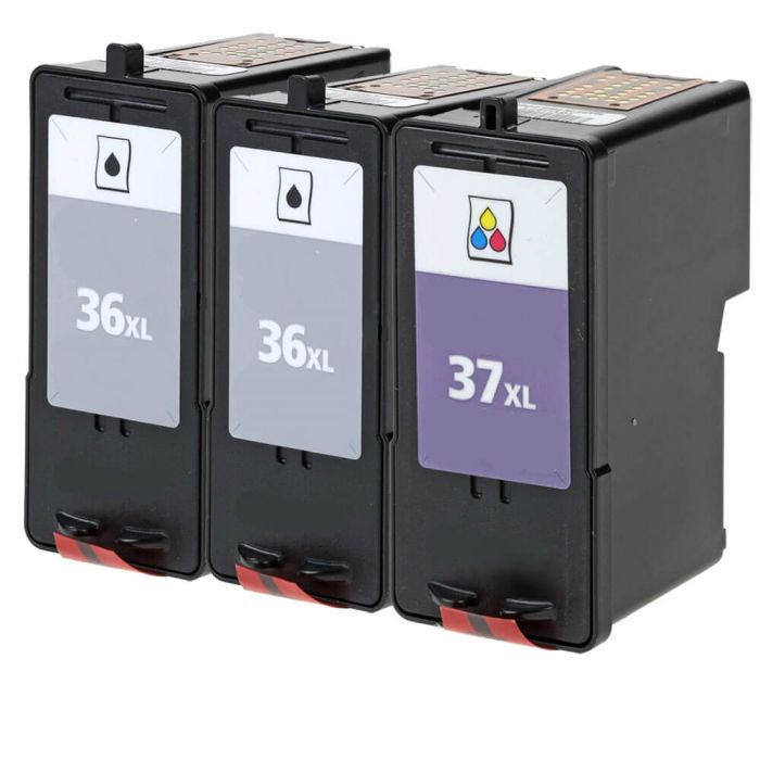High Yield Lexmark 36 37 Ink XL Cartridges 3-Pack: 2 x 36XL Black and 1 x 37XL Color