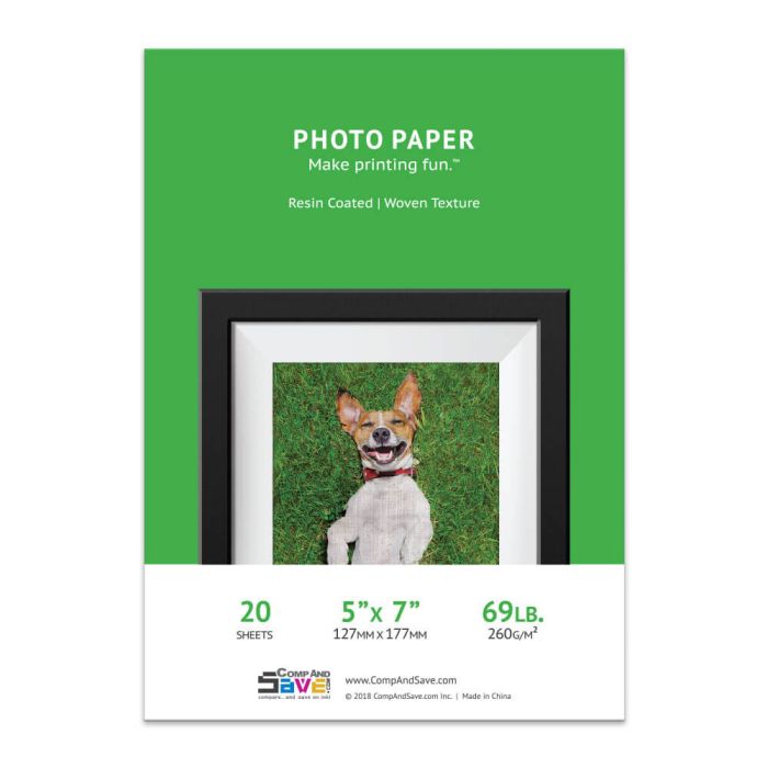 5x7 Resin Coated Woven Photo Paper - 20 Sheets 