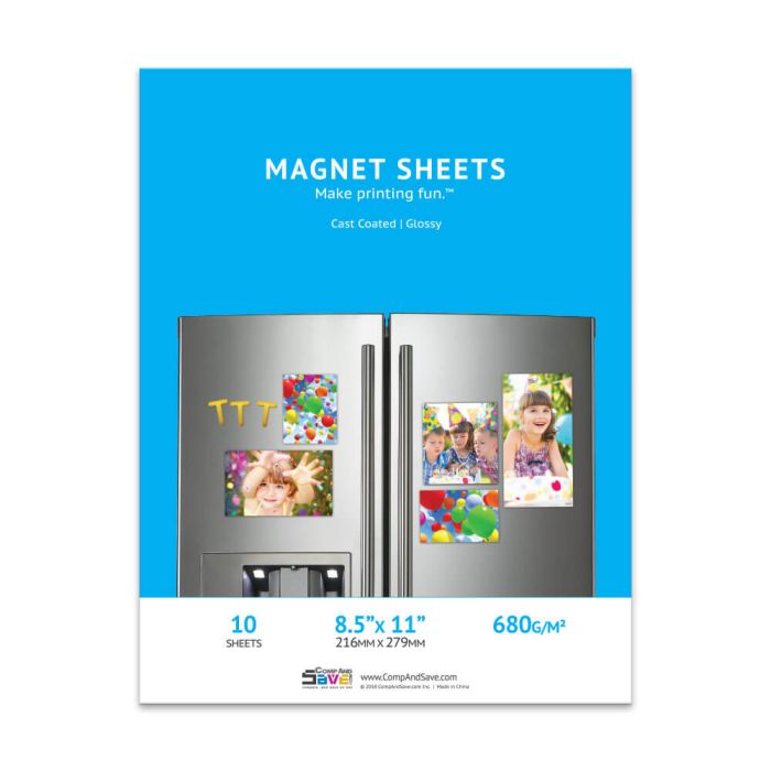 Premium Glossy Printable Magnet Sheets (8.5x11) 10 Sheets - White.