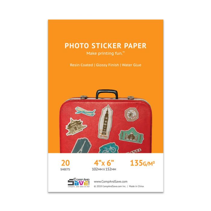 4 x 6 Premium Glossy Sticker Printer Paper - 20 sheets @ $2.99