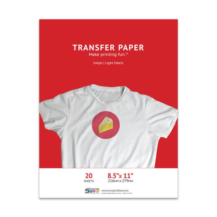 8.5x11 Transfer Paper For Shirts (Light) -  20 Sheets