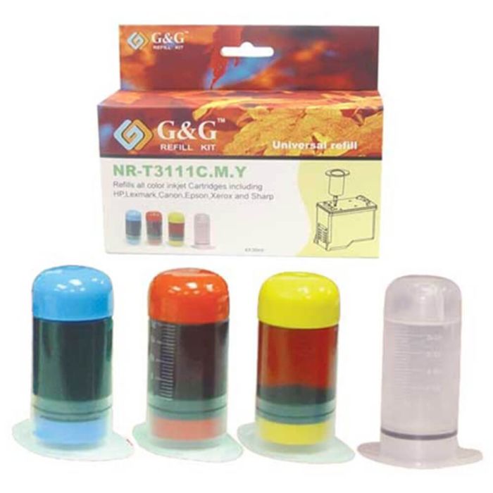 Universal Ink Cartridge Refill Kit - 1 x 30ml for each Cyan, Magenta, and Yellow