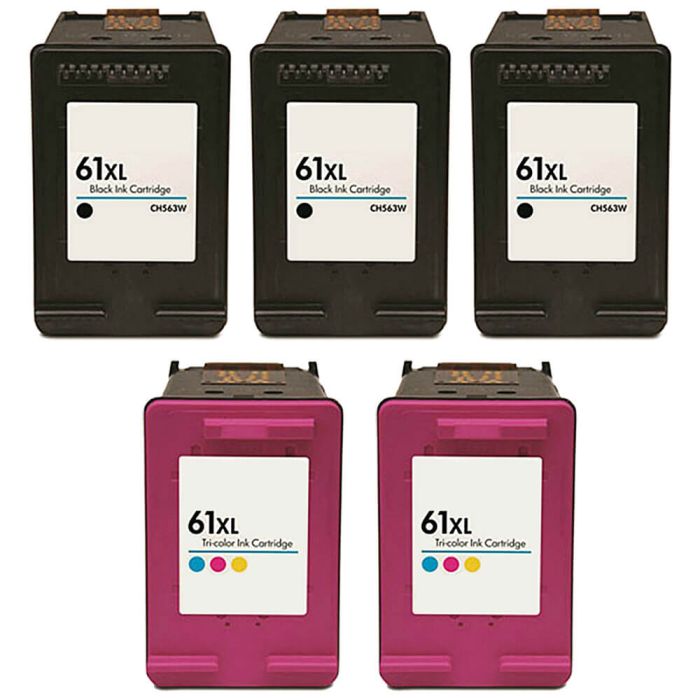 HP 61XL (Compatible) Black & Color High Yield Ink Cartridge (5 pack-combo)