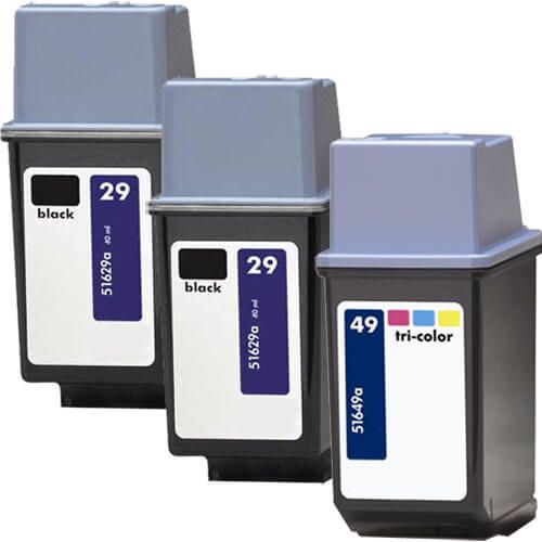 HP 49 Tricolor & HP 29 Black Ink Cartridges 3-Pack