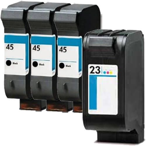 HP 45 23 Combo Pack of 4 Ink Cartridges - 3 Black, 1 Tricolor
