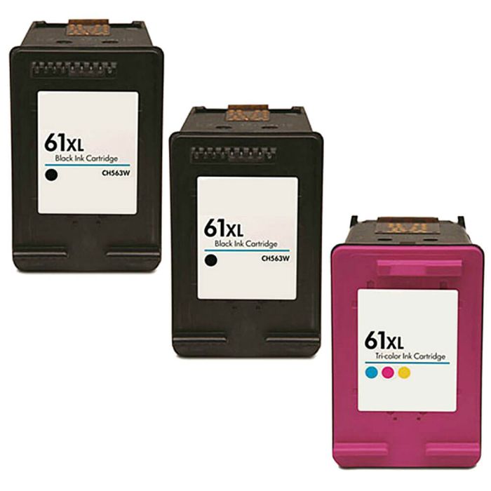 High Yield HP Ink 61XL Black and Color Combo Pack of 3: 2 Black and 1 Tri-color
