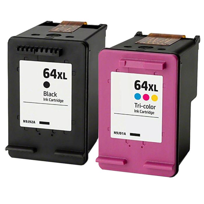 High Yield HP 64XL Ink Combo Pack of 2: 1 Black & 1 Tri-color
