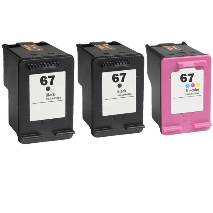 HP 67 Cartridges Combo Pack of 3: 2 Black & 1 Tri-color