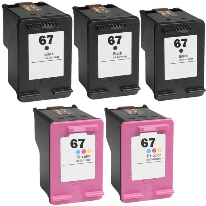 HP 67 Ink Replacement Combo Pack of 5: 3 Black and 2 Tri-color