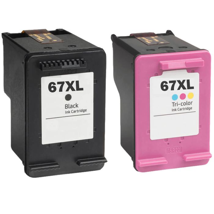 High Yield HP67XL Ink Cartridges Combo Pack of 2: 1 Black and 1 Tri-color