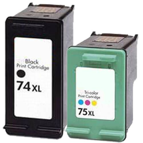 High Yield Black HP 74XL & HP 75XL Color Ink Cartridges 2-Pack: 1 Black, 1 Tricolor