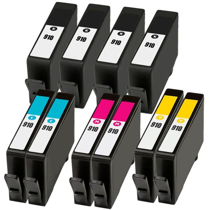 HP 910 Ink Combo Pack of 10: 4 Black, 2 Cyan, 2 Magenta & 2 Yellow