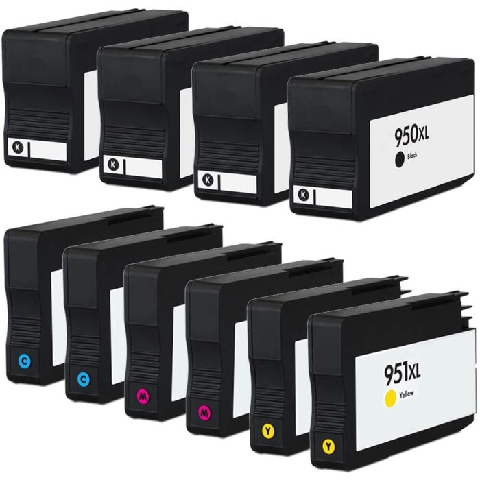 High Yield HP 950 Black XL & HP 951XL Ink Cartridge 10-Pack: 4 Black, 2 Cyan, 2 Magenta, 2 Yellow